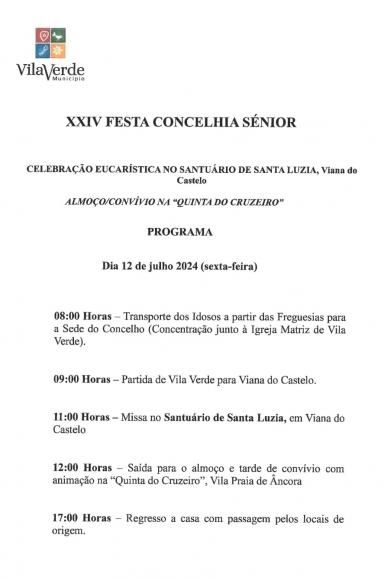 XXIV Festa Concelhia CMVV - Passeio a Santa Luzia -  12 de julho de 2024