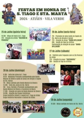 Festa em Honra a S.Tiago e Santa Marta de 25 a 28 de julho em Atiães!